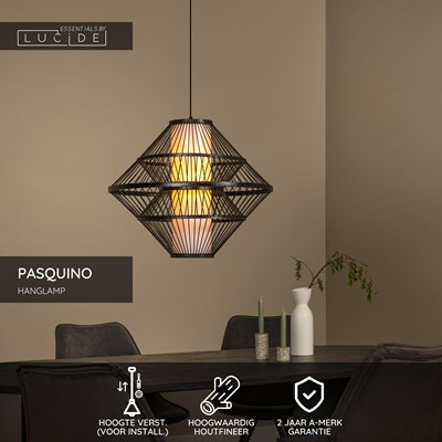 Lucide PASQUINO - Hanglamp - Ø 60 cm - 1xE27 - Zwart | Essential